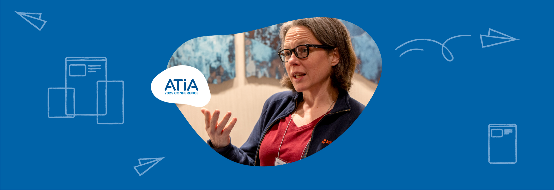 header image atia 2025 with erin mid-speech and a blue background